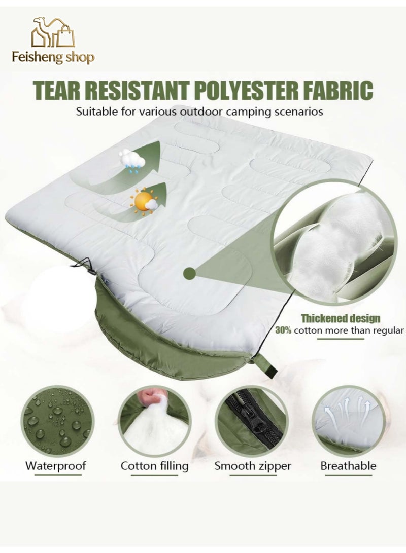 Feisheng shop Emergency Supplies | Camping Sleeping Bag | 210cm*75cm | Cotton Sleeping Bag | Ultralight Waterproof Sleeping Bag | Thickened Windproof and Warm | Microfiber | Suitable for Backpacking, Hiking, Nature Hiking, Camping, Mountaineering | With Compression Bag (Green) - Image 3